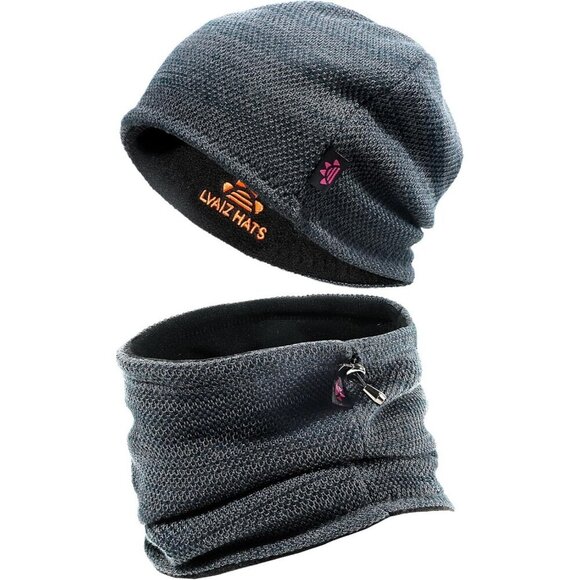 Unisex Mixed Black Knit Fleece-Lined Ski Cap & Neck Gaiter Set main image 6